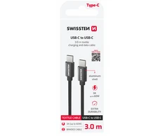Swissten Textile Universal Quick Charge 3.1 USB-C / USB-C Data and Charging Cable 3m juodas