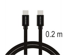 Swissten Textile Universal Quick Charge 3.1 USB-C / USB-C Data and Charging Cable 0.2m juodas
