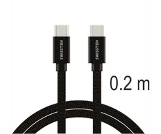 Swissten Textile Universal Quick Charge 3.1 USB-C / USB-C Data and Charging Cable 0.2m juodas
