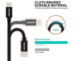 Swissten Textile Universal Quick Charge 3.1 USB-C duomenų ir įkrovimo laidas 1,2 m
