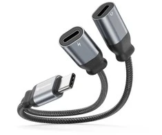Swissten Textile USB-C Audio Charging Adapteris 2x USB-C 0.12m