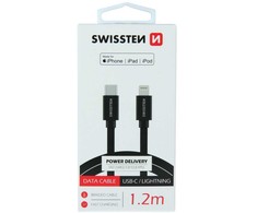 Swissten tekstylny USB-C - Lightning mFi 1.2m juoda