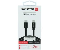 Swissten tekstylny USB-C - Lightning mFi 1.2m juoda
