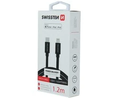 Swissten tekstylny USB-C - Lightning mFi 1.2m juoda