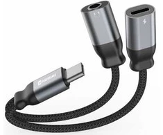 Swissten Textile USB-C / USB-C / Aux 3.5mm Charging Audio Adapteris 0.12m