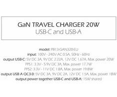 Swissten kelioninis įkroviklis GaN USB-C 20W PD / USB-A 18W QC