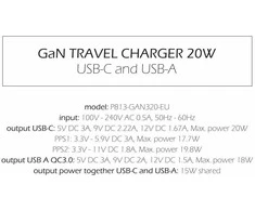 Swissten kelioninis įkroviklis GaN USB-C 20W PD / USB-A 18W QC