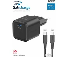 SWISSTEN Síťový adaptér GaN USB-C + datový kabelis USB-C - USB-C 1.2m juoda