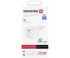 SWISSTEN GaN USB-C 20W maitinimo adapteris baltas