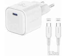 „Swissten“ kelioninis įkroviklis GaN USB-C 35 W PD + duomenų kabelis USB-C - USB-C 1,2 m