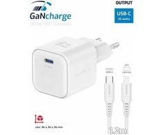 „Swissten“ kelioninis įkroviklis GaN USB-C 35 W PD + duomenų kabelis USB-C – „Lightning“ 1,2 m