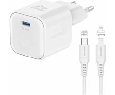 „Swissten“ kelioninis įkroviklis GaN USB-C 35 W PD + duomenų kabelis USB-C – „Lightning“ 1,2 m