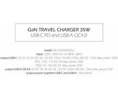 Swissten kelioninis įkroviklis GaN USB-C 35W PD / USB-A 27W QC