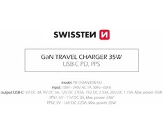 Swissten Kelioninis įkroviklis GaN USB-C 35W PD