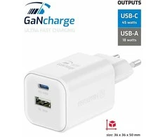 Swissten kelioninis įkroviklis GaN USB-C / PD USB-A / 18W QC / 45W