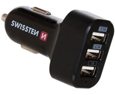 Swissten Automobilis Triple Premium USB 2.1A + 2.1A + 1A Juodas