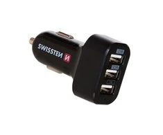 Swissten Automobilis Triple Premium USB 2.1A + 2.1A + 1A Juodas