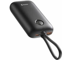 „Swissten Voltbox“ 35 W išorinė baterija, 10000 mAh, su integruotais USB-C ir „Lightning“ laidais