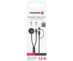 „Swissten“ belaidis 2in1 įkrovimo laidas, skirtas „Samsung Galaxy Watch“ / 2x USB-C / USB 1.2m