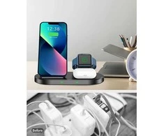 Įkroviklis Swissten Wireless Charger 3 in 1 Stovas Juodas Apple ir Samsung (laikrodžio kabelis neįtrauktas)