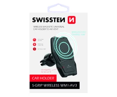 Swissten WM1-AV3 oro ventiliacinis automobilio laikiklis su belaidžiu įkrovimu + 1,2 m mikro USB laidu