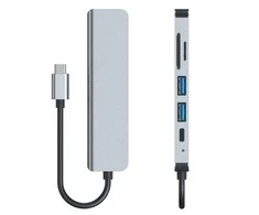 Šakotuvas 6in1 USB HUB USB-C to 2xUSB + HDMi + USB-C + SD Card Reader + micro SD Adapteris Tech-Protect V4-HUB pilkos spalvos