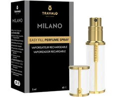 Travalo Milano Baltas &amp; Gold pildomas kvepalų buteliukas (atomaizeris), 5 ml
