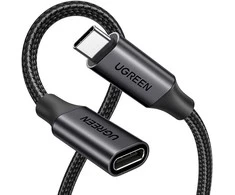 Kabelis ilgiklis USB C kištukas - USB C lizdas USB3.2 100W 1m 10Gbps juodas US372 UGREEN