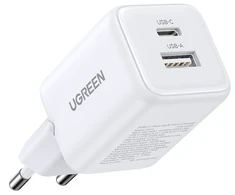 Įkroviklis jungiama į tinklą Ugreen X514 USB + USB-C, GaN, 20W (balta)