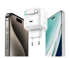 USAMS įkroviklis 1xUSB-C su ištraukiamu USB-C laidu (tik antgalis) PD+QC 35W Gan Fast Charging juodos spalvos