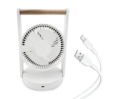 Wentylator LTC Ventiliatorius BIURKOWY Z DREWNIANĄ RĄCZKĄ, POZIOMY PRĘDKOŚCI, Z LAMPKĄ NOCNĄ, WYŚWIETLACZ, WSKAŹNIK NAŁDAOWANIA , LADOWANIE USB C, 10W, 3600 mAh,6,4"