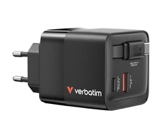 Verbatim įkroviklis laidinis GaN 65W 2xUSB-C/USB-A + Adapteris EU/UK/US juodos spalvos 32217