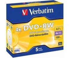 Verbatim Blank DVD+RW SERL 4.7GB 4x 5 Pack Jewel