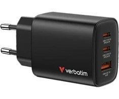 Verbatim GaN Travel Charger Essentials 65W, 2×USB-C PD, 1×USB-A QC, EU Plug, Juodas