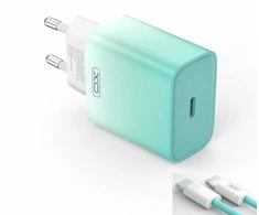 XO laidinis įkroviklis CE18 PD 30W 1x USB-C mėlynos spalvos-baltos spalvos + kabelis USB-C - Lightning