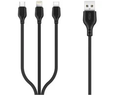 XO kabelis NB103 3in1 USB - Lightning + USB-C + microUSB 1,0 m 2,1A juodos spalvos