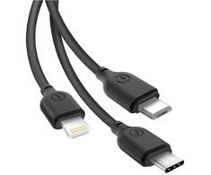 XO kabelis NB103 3in1 USB - Lightning + USB-C + microUSB 1,0 m 2,1A juodos spalvos
