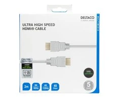 Ultra High Speed HDMI kabelis DELTACO 2M, eARC, QMS, 8K prie 60Hz, 4K prie 120Hz, baltas / HU-20A-R