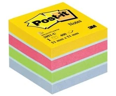 3M Lipnių lapelių kubas Post-it Mini Lemon, 51 x 51 mm, 400 lapelių, įvairios spalvos