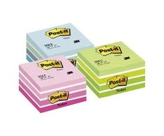 3M Lipnūs lapeliai Post-it Akvarelė kubas, 450 lapelių, 76 x 76 mm, mėlynos ir baltos spalvos derinys