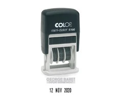 Antspaudas COLOP Mini Dater S160 EN, korpusas juodos spalvos, su bespalve pagalvėle