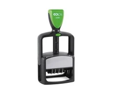 Antspaudas S660 Žalias Line D03 COLOP, DD.MMM.YYYY, su mėlyna pagalvėlė