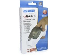 Automatinis lipnios juostos laikiklis Rapesco SupaCut™ su 2 lipnios juostos ritinėliais, baltas