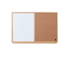 Baltoji magnetinė ir kamštinė lenta BI-OFFICE EARTH Combo 90x60, ąžuolo rėmas
