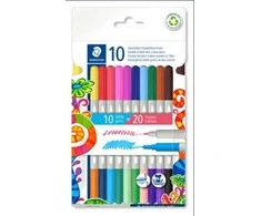 Flomasteriai STAEDTLER, dvipusiai, dvispalviai, 10 vnt.