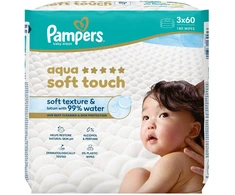 Kūdikių servetėlės PAMPERS Aqua Soft Touch, 3x60 vnt.