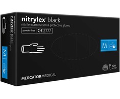 Mercator Vienkartinės pirštinės NITRYLEX PF, nitrilinės, nepudruotos, juodos spalvos, M, 100 vnt.