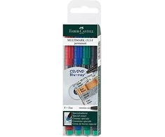 Permanentinis žymeklis CD/DVD diskams FABER CASTELL MULTIMARK F, 4 sp. komplektas
