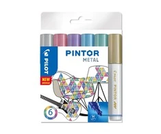 Pilot Pen Permanentinis žymeklis Pultas PINTOR METALLIC 1.4mm, apvali galvutė, 6 sp. komplektas
