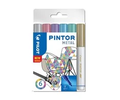 Pilot Pen Permanentinis žymeklis Pultas PINTOR METALLIC 1.0mm, apvali galvutė, 6 sp. komplektas